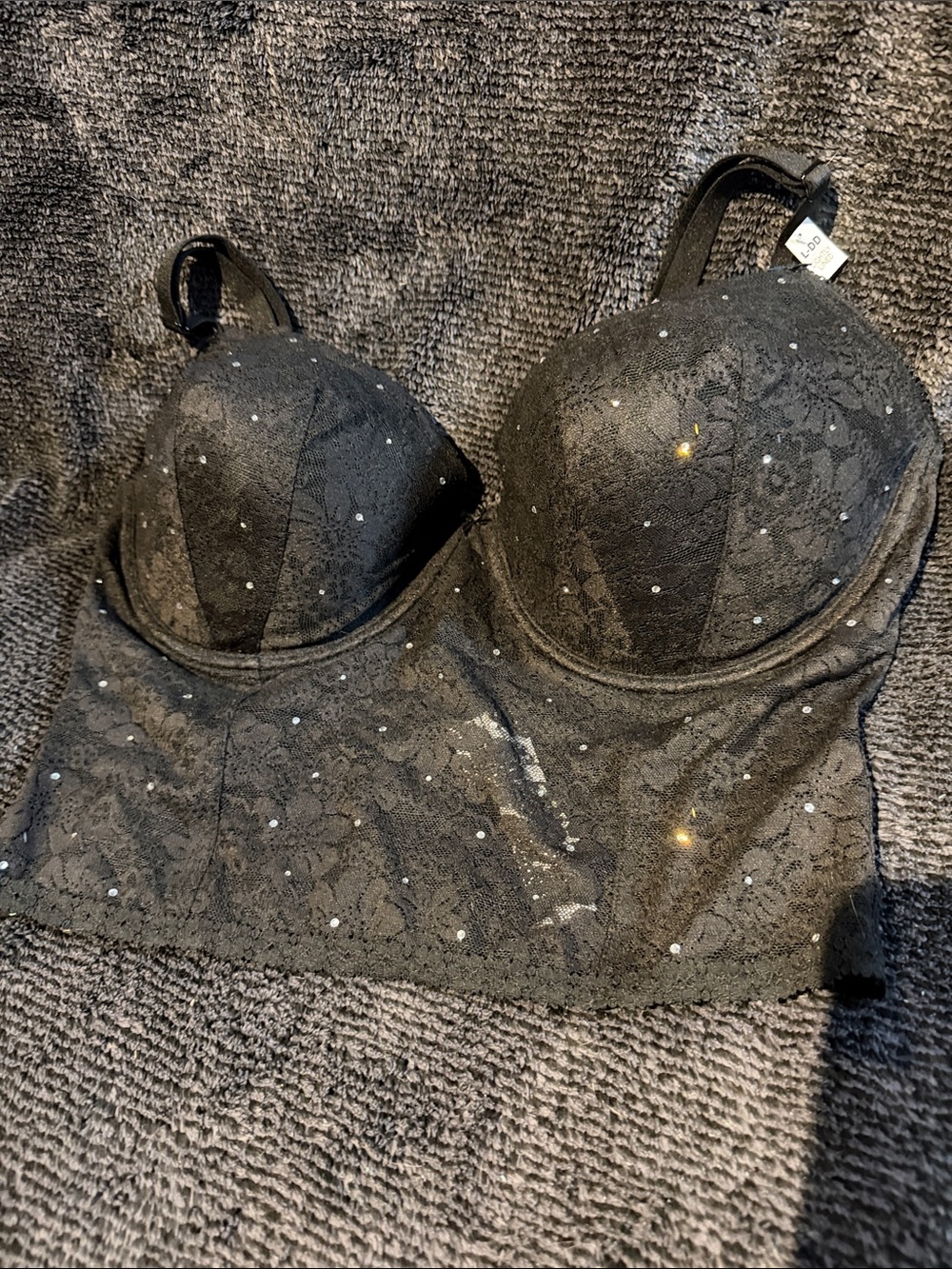PINK Victoria's Secret Black Lace Longline Bustier with Rhinestones